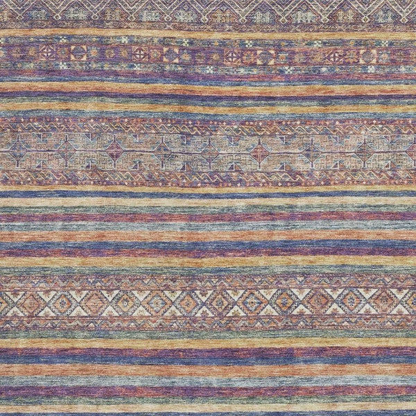 HomeRoots 9' X 12' Striped Washable Area Rug in Blue, Beige & Gray – UV Protected, Durable & Stylish for Homes 695797