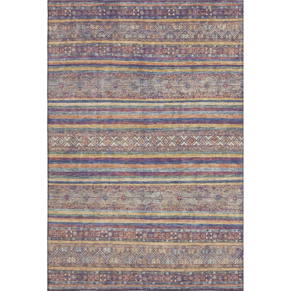 HomeRoots 10' X 14' Striped Area Rug in Blue, Beige & Gray – Washable, UV-Protected, Family-Friendly Decor 695798