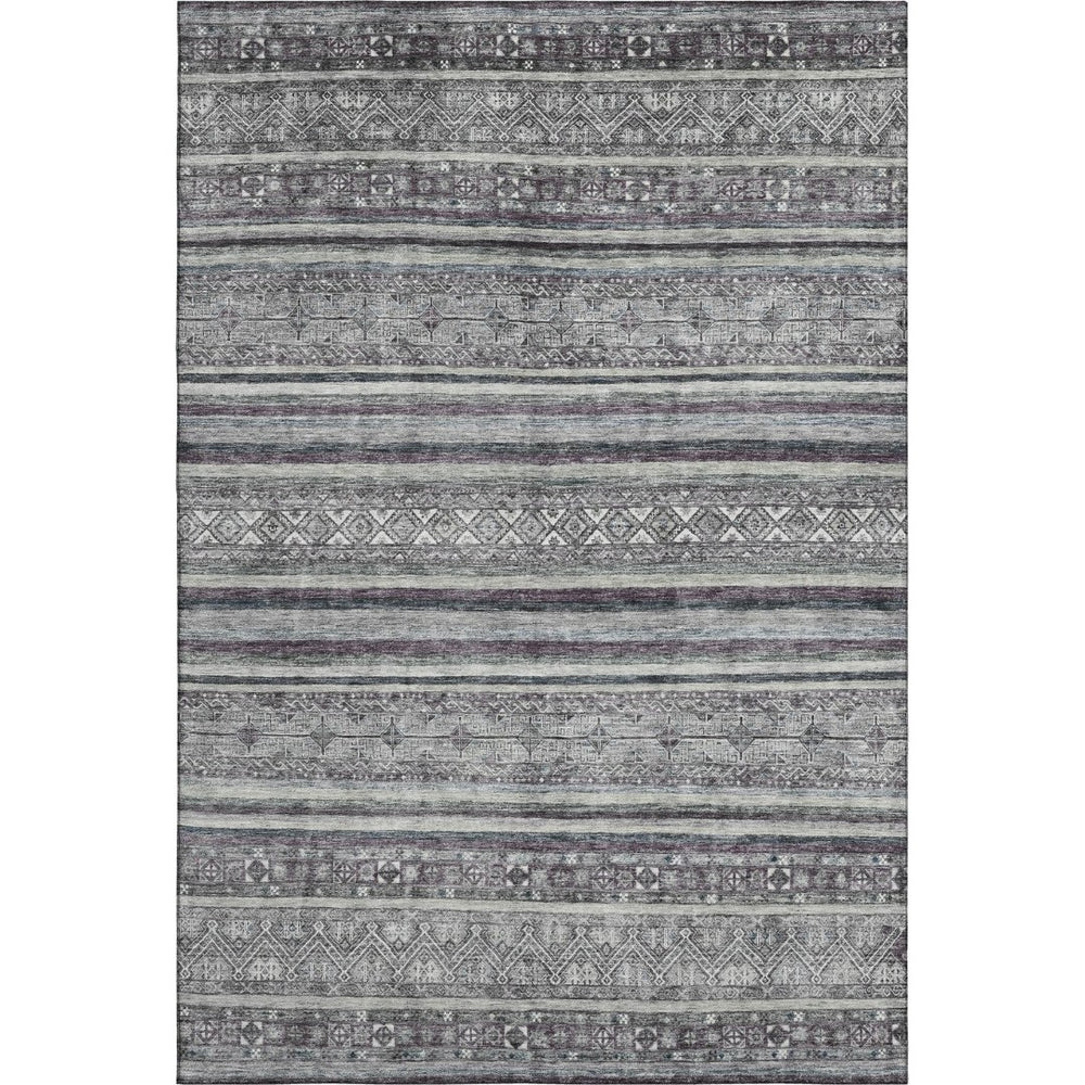 HomeRoots 5' Gray and Silver Striped Washable Area Rug - UV Protected, Durable, Easy-Care for Busy Homes 695800