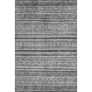 HomeRoots 5' Gray and Silver Striped Washable Area Rug - UV Protected, Durable, Easy-Care for Busy Homes 695800