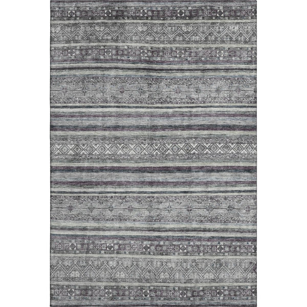 HomeRoots 5' Gray and Silver Striped Washable Area Rug - UV Protected, Durable, Easy-Care for Busy Homes 695800