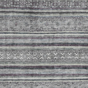 HomeRoots 5' Gray and Silver Striped Washable Area Rug - UV Protected, Durable, Easy-Care for Busy Homes 695800