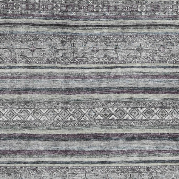 HomeRoots 5' Gray and Silver Striped Washable Area Rug - UV Protected, Durable, Easy-Care for Busy Homes 695800