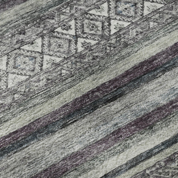 HomeRoots 8' Stylish Gray and Silver Striped Washable Round Rug with UV Protection for Indoor & Outdoor Use 695801