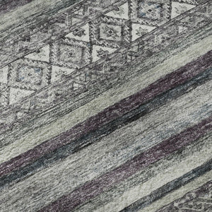 HomeRoots 8' X 10' Gray and Silver Striped Area Rug with UV Protection - Washable, Stain-Resistant, Modern Design 695802