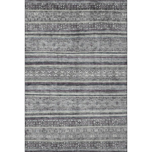 HomeRoots 8' X 10' Gray and Silver Striped Area Rug with UV Protection - Washable, Stain-Resistant, Modern Design 695802