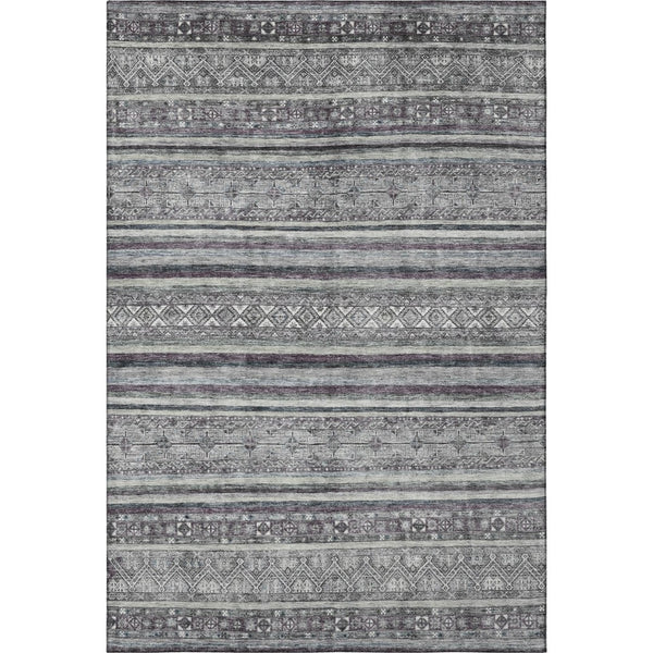 HomeRoots 8' X 10' Gray and Silver Striped Area Rug with UV Protection - Washable, Stain-Resistant, Modern Design 695802