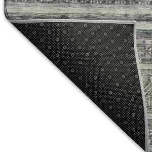 HomeRoots 9' Gray and Silver Striped Washable Area Rug - UV Protected, Stain Resistant, Durable for Homes 695803