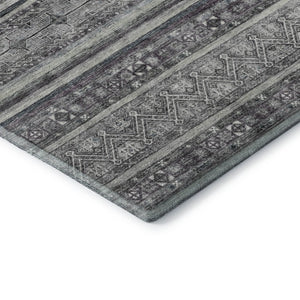 HomeRoots 9' Gray and Silver Striped Washable Area Rug - UV Protected, Stain Resistant, Durable for Homes 695803