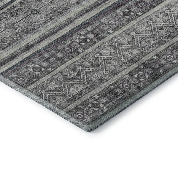 HomeRoots 9' Gray and Silver Striped Washable Area Rug - UV Protected, Stain Resistant, Durable for Homes 695803