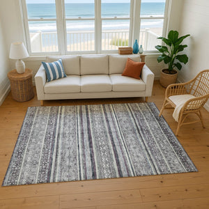 HomeRoots 9' Gray and Silver Striped Washable Area Rug - UV Protected, Stain Resistant, Durable for Homes 695803