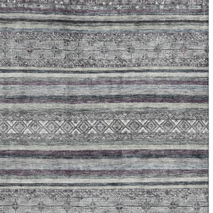 HomeRoots 9' Gray and Silver Striped Washable Area Rug - UV Protected, Stain Resistant, Durable for Homes 695803