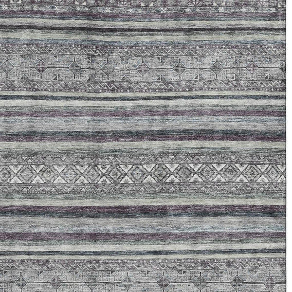HomeRoots 9' Gray and Silver Striped Washable Area Rug - UV Protected, Stain Resistant, Durable for Homes 695803