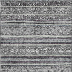 HomeRoots 9' Gray and Silver Striped Washable Area Rug - UV Protected, Stain Resistant, Durable for Homes 695803