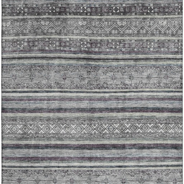 HomeRoots 9' Gray and Silver Striped Washable Area Rug - UV Protected, Stain Resistant, Durable for Homes 695803