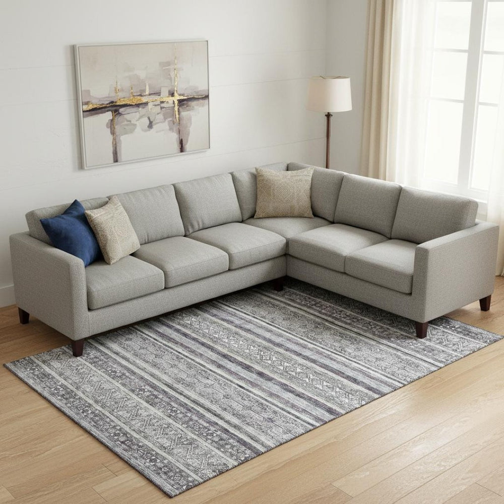 HomeRoots 10' X 14' Washable Gray and Silver Striped Area Rug with UV Protection for High-Traffic Spaces 695804