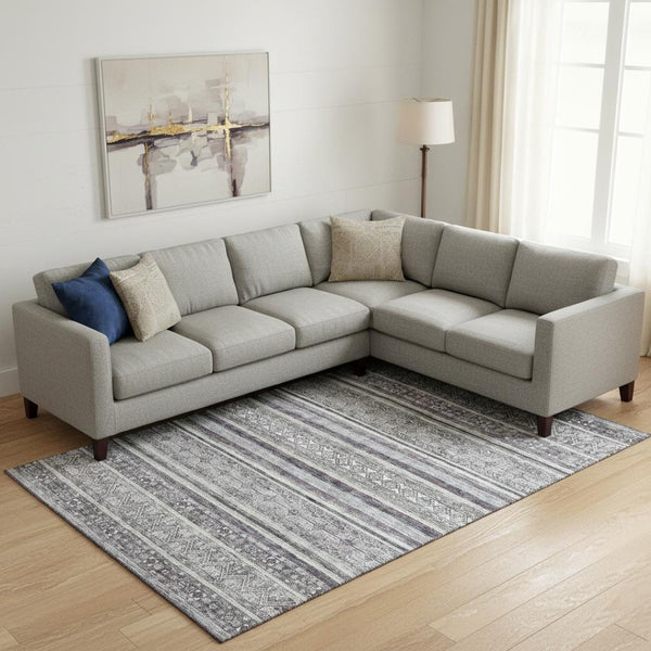 HomeRoots 10' X 14' Washable Gray and Silver Striped Area Rug with UV Protection for High-Traffic Spaces 695804