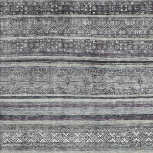 HomeRoots 10' X 14' Washable Gray and Silver Striped Area Rug with UV Protection for High-Traffic Spaces 695804