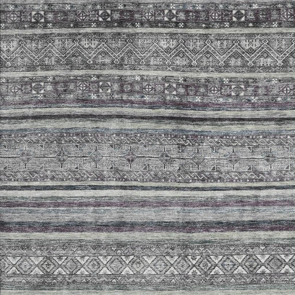 HomeRoots 10' X 14' Washable Gray and Silver Striped Area Rug with UV Protection for High-Traffic Spaces 695804