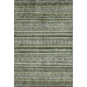 HomeRoots 8' X 10' Striped Washable Area Rug in Olive Green, Gray & Silver - UV Protection for Durability & Style 695808