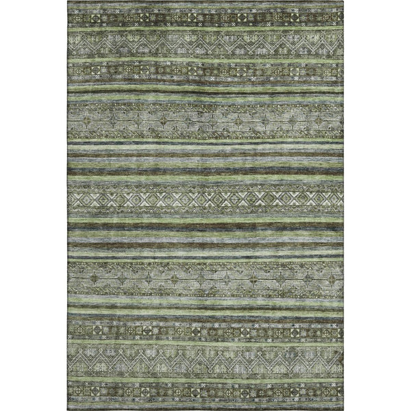 HomeRoots 8' X 10' Striped Washable Area Rug in Olive Green, Gray & Silver - UV Protection for Durability & Style 695808