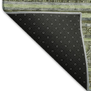 HomeRoots 8' X 10' Striped Washable Area Rug in Olive Green, Gray & Silver - UV Protection for Durability & Style 695808
