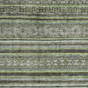 HomeRoots 8' X 10' Striped Washable Area Rug in Olive Green, Gray & Silver - UV Protection for Durability & Style 695808