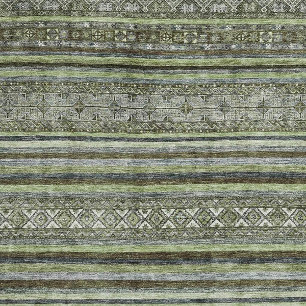 HomeRoots 8' X 10' Striped Washable Area Rug in Olive Green, Gray & Silver - UV Protection for Durability & Style 695808