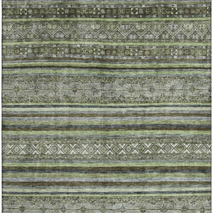 HomeRoots 8' X 10' Striped Washable Area Rug in Olive Green, Gray & Silver - UV Protection for Durability & Style 695808