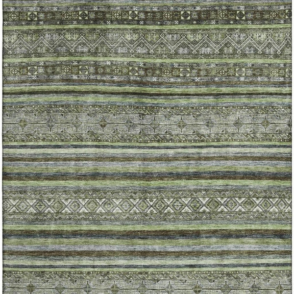 HomeRoots 8' X 10' Striped Washable Area Rug in Olive Green, Gray & Silver - UV Protection for Durability & Style 695808