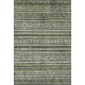 HomeRoots 10' Olive Green, Gray & Silver Striped Washable Area Rug – Durable, UV-Protected & Easy Care Design 695810