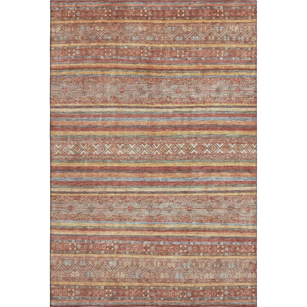 HomeRoots 5' X 8' Elegant Rust Gold & Gray Striped Washable Area Rug with UV Protection & Non-Slip Backing 695812