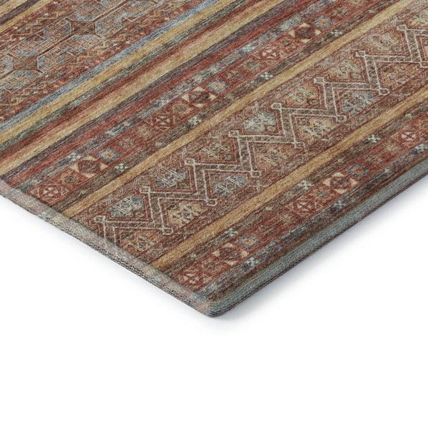 HomeRoots 5' X 8' Elegant Rust Gold & Gray Striped Washable Area Rug with UV Protection & Non-Slip Backing 695812