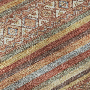 HomeRoots 5' X 8' Elegant Rust Gold & Gray Striped Washable Area Rug with UV Protection & Non-Slip Backing 695812
