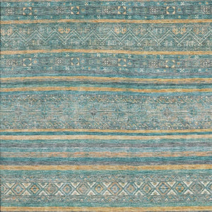 HomeRoots 5' X 8' Vibrant Teal, Gold & Blue Striped Washable Area Rug with UV Protection for Busy Homes 695818