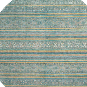 HomeRoots 8' Teal Gold and Blue Striped Round Rug - Washable, UV Protected, Durable, Perfect for Homes with Pets! 695819