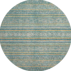 HomeRoots 8' Teal Gold and Blue Striped Round Rug - Washable, UV Protected, Durable, Perfect for Homes with Pets! 695819
