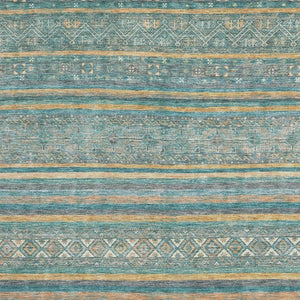 HomeRoots 8' X 10' Teal, Gold & Blue Striped Washable Area Rug with UV Protection for Kids & Pets - Durable! 695820