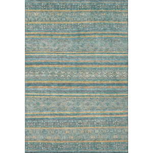 HomeRoots 8' X 10' Teal, Gold & Blue Striped Washable Area Rug with UV Protection for Kids & Pets - Durable! 695820