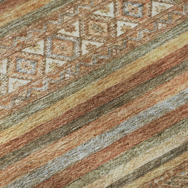 HomeRoots 8' X 10' Washable Area Rug with Terra Cotta, Gold & Gray Stripes - UV Protected for High-Traffic Spaces 695826
