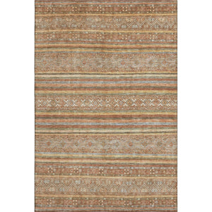 HomeRoots 9' X 12' Stylish Terra Cotta, Gold & Gray Striped Washable Area Rug with UV Protection & Comfort 695827