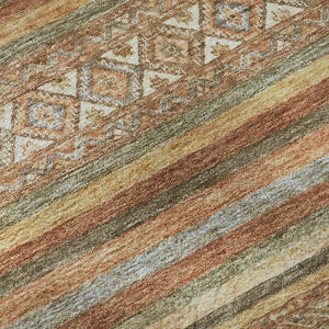 HomeRoots 9' X 12' Stylish Terra Cotta, Gold & Gray Striped Washable Area Rug with UV Protection & Comfort 695827