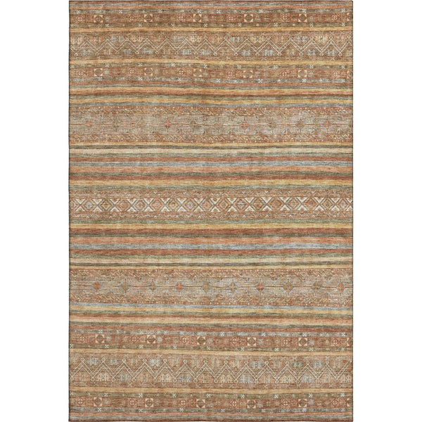 HomeRoots 10' X 14' Terra Cotta Gold & Gray Striped Area Rug – Washable, UV Protected, Stain Resistant & Stylish 695828