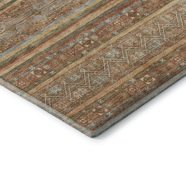 HomeRoots 10' X 14' Terra Cotta Gold & Gray Striped Area Rug – Washable, UV Protected, Stain Resistant & Stylish 695828