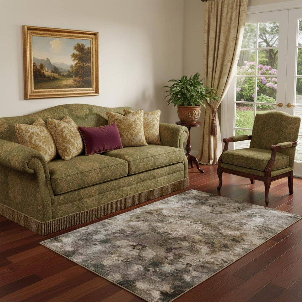 HomeRoots 5' X 8' Brown and Beige Oriental Washable Area Rug - Durable, UV-Protected, Ideal for Homes with Kids 695830