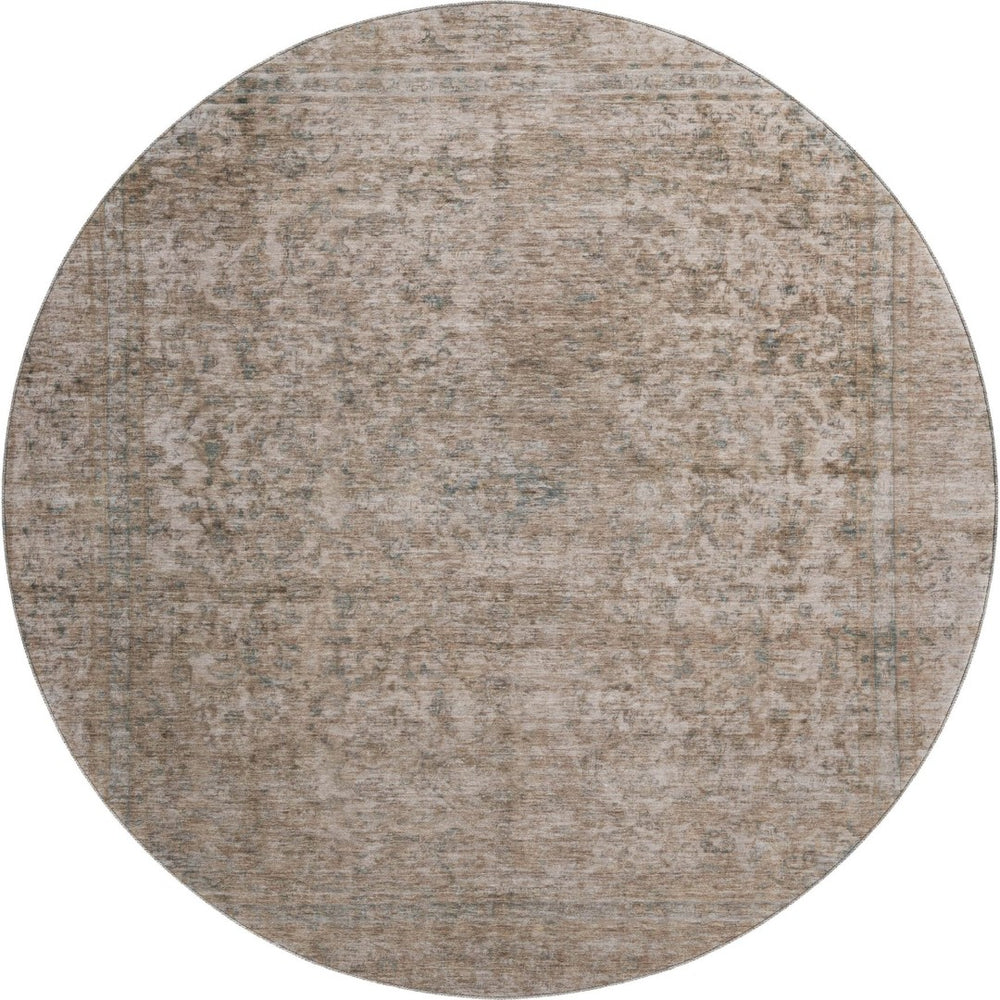 HomeRoots 8' Brown and Beige Oriental Round Rug - Washable, UV-Protected, Non-Slip, Perfect for Busy Homes! 695831