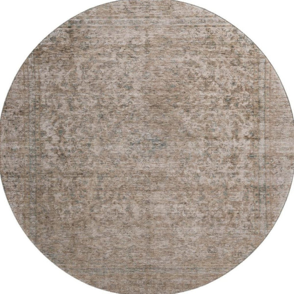HomeRoots 8' Brown and Beige Oriental Round Rug - Washable, UV-Protected, Non-Slip, Perfect for Busy Homes! 695831