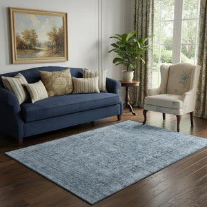 HomeRoots 5' X 8' Blue and Gray Oriental Washable Area Rug with UV Protection - Elegant, Durable, and Low-Maintenance! 695836