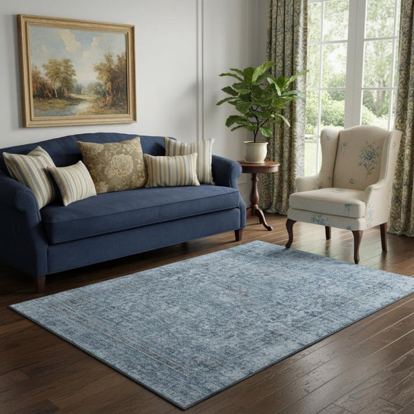 HomeRoots 5' X 8' Blue and Gray Oriental Washable Area Rug with UV Protection - Elegant, Durable, and Low-Maintenance! 695836