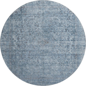 HomeRoots 8' Blue and Gray Oriental Round Rug - Washable, UV Protected, Stain Resistant, Family-Friendly Design 695837